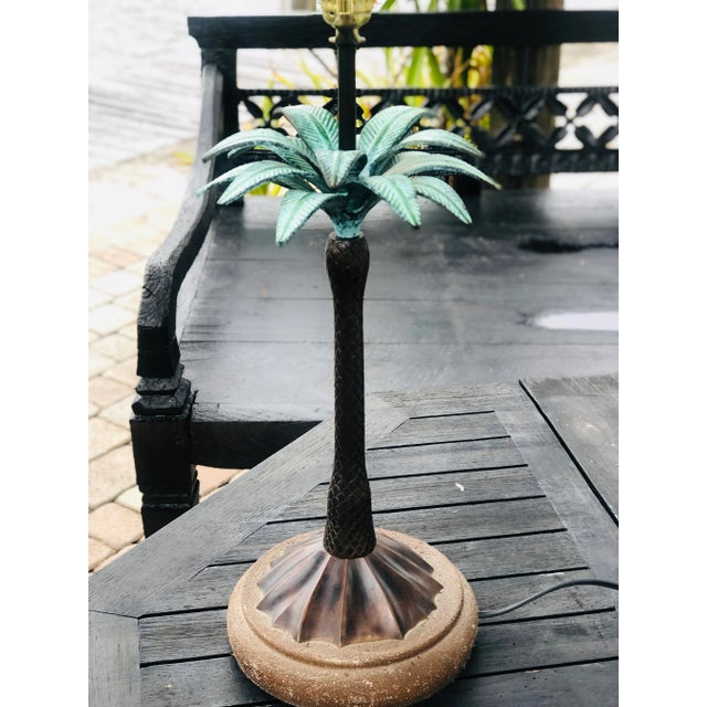 Copper Vintage Palm Beach Style Cast Iron Palm Trees Lamp For Sale - Image 8 of 12