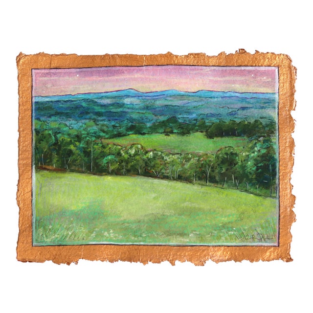 Twilight Above the Trees - Colorful Landscape Oil Painting on Paper Original Artwork by Michaela Jean For Sale