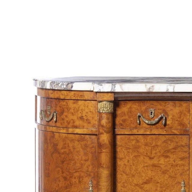 Furniture - English Sideboard - 19th Century. English; 19th century, veneered with marble eye, with four drawers and four...