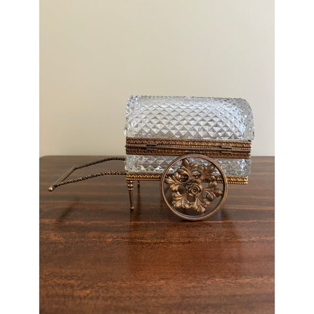 Vintage German Crystal & Bronze Carriage Jewelry Box For Sale - Image 9 of 11
