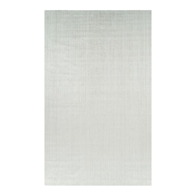 Rug & Kilim’s Oversized Textural Rug in Solid White and Silver-Gray Striae - 11x18 For Sale