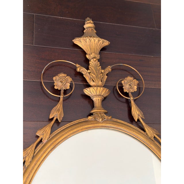 Antique French Louis XVI Style Giltwood Oval Mirror — Urn Crest, Swag Garland, Gold Leaf Gesso Frame, c.1900 For Sale - Image 11 of 12