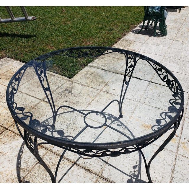 Black Mid 20th Century Vintage Metal Round Dining Table, "Chantilly Rose", Attributed to Woodard - 2 Pieces For Sale - Image 8 of 11