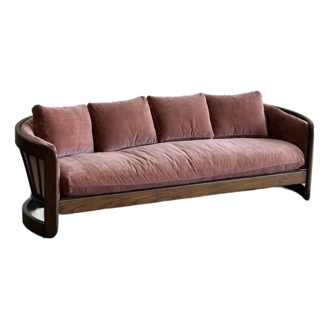 Howard Furniture Sculptural Walnut Barrel-Back Sofa For Sale