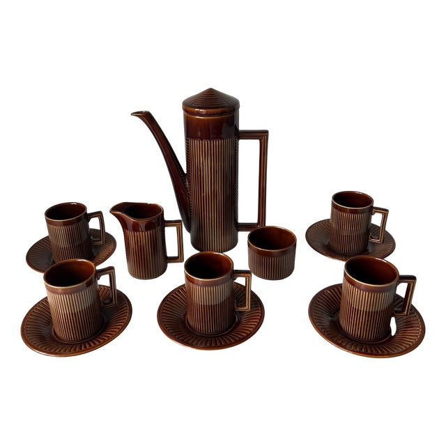 Vintage Tiko Brown Ceramic Coffee Set, 1960s, Set of 13 For Sale