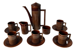 Vintage Tiko Brown Ceramic Coffee Set, 1960s, Set of 13