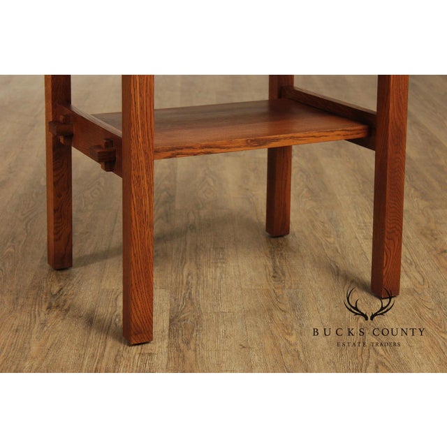Stickley Mission Collection Pair Of Oak Tile Top End Tables For Sale - Image 16 of 18
