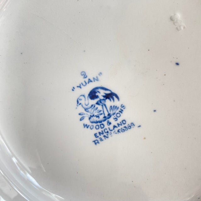 Chinoiserie Antique Blue and White 7 1/2" Salad Plates Made in England by Wood and Sons "Yuan" Pattern - Set of 3 For Sale - Image 3 of 6
