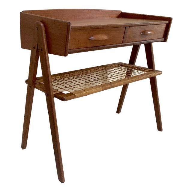 Danish Small Side Table Drawers in Teak Rattan, 1950s For Sale