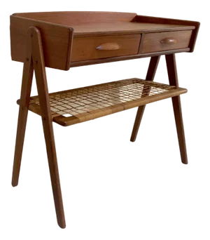 Danish Small Side Table Drawers in Teak Rattan, 1950s