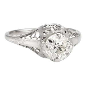 Antique Deco 1 Carat Diamond Engagement Ring 14 Karat Gold Filigree Fine Vintage size 5.75