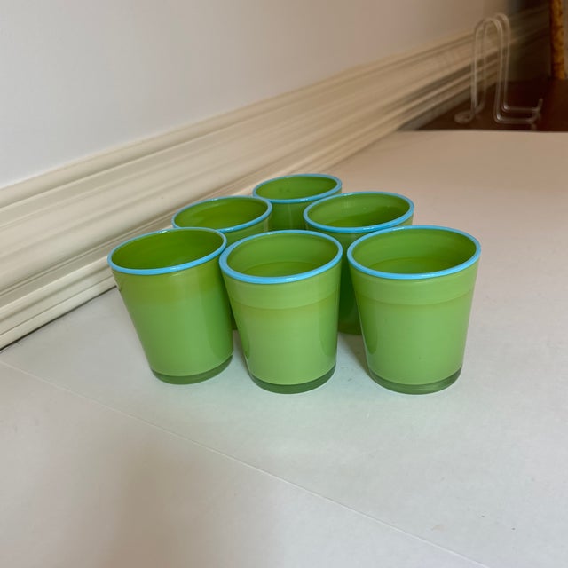 1980s 1980s Dansk Green and Turquoise Boarderline Glasses- Set of 6 For Sale - Image 5 of 5