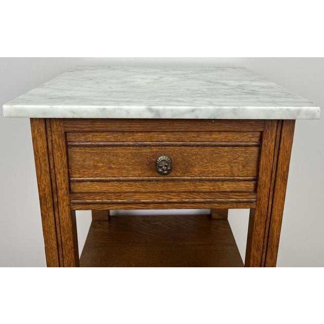 Antique French Oak Bedside Table with Marble Top For Sale - Image 6 of 12