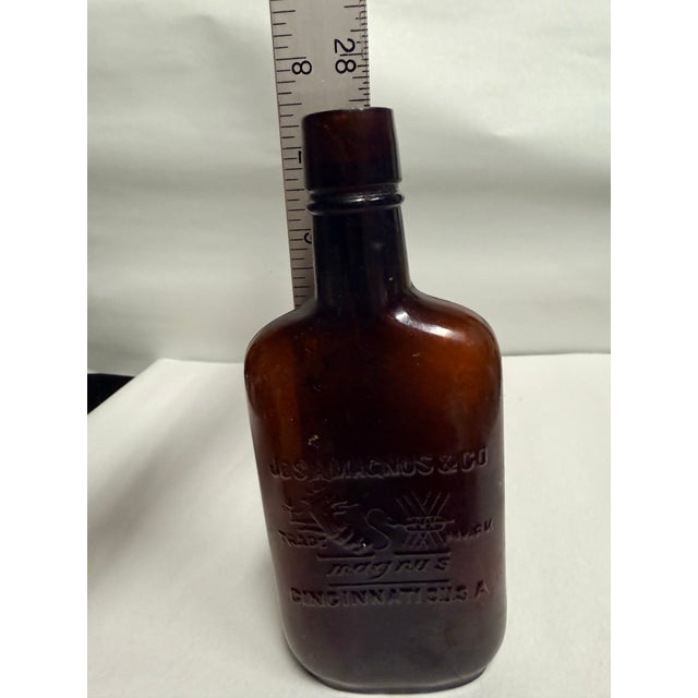 Antique j.c.s. Magnus & Co. Amber Glass Whiskey Bottle Flask For Sale In Jacksonville, FL - Image 6 of 10