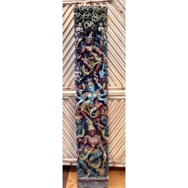 Blue Asian Hand Carved and Painted 6' Wall Sculpture Panel Relief India Shiva For Sale - Image 8 of 9