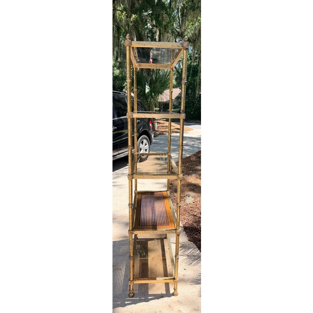 Vintage 1970s Italian Gold Gilt Hollywood Regency Faux-Bamboo Étagère For Sale - Image 4 of 18