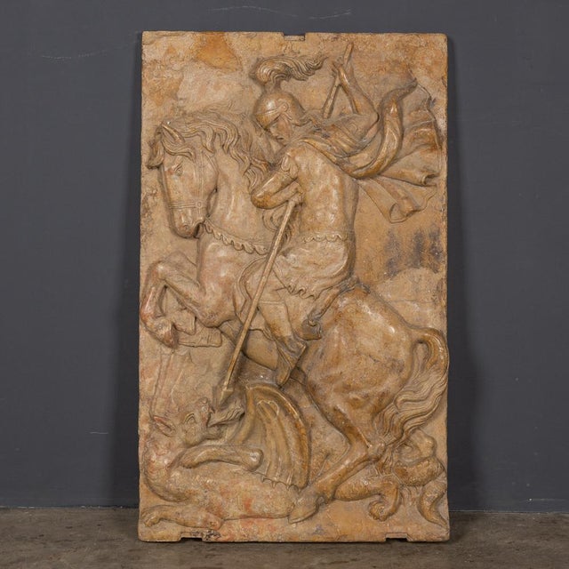 Antique 19th Century Italian Grand Tour marble relief depicting St George slaying the Dragon. Width: 50cm Depth: 6cm...