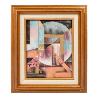 Framed Signed Mid-Century Modern Geometric Abstraction Oil on Canvas Painting by Fred Blassingham, Usa, C. 1980s For Sale