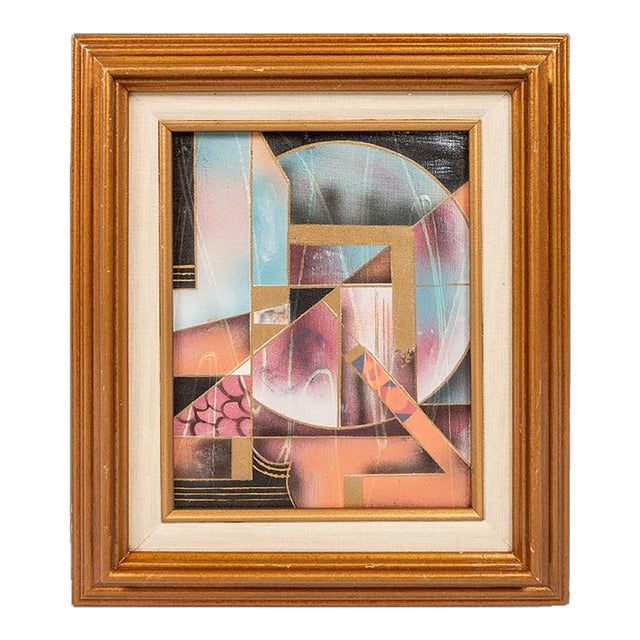 Framed Signed Mid-Century Modern Geometric Abstraction Oil on Canvas Painting by Fred Blassingham, Usa, C. 1980s For Sale