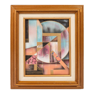 Framed Signed Mid-Century Modern Geometric Abstraction Oil on Canvas Painting by Fred Blassingham, Usa, C. 1980s