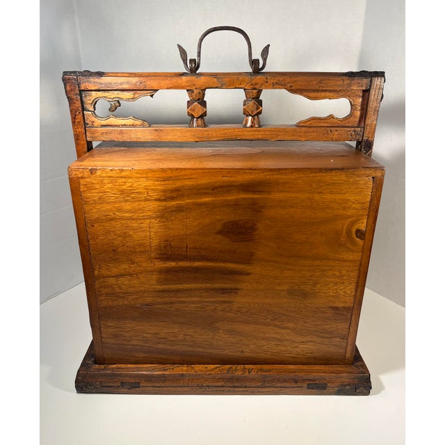 Antique Chinese Portable 3 Drawers Wedding Dowry Wooden Chest Wrought Iron For Sale - Image 4 of 13