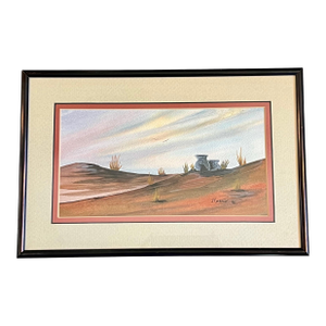 J Yazzie Desert Landscape Framed Art Southwest Rustic Decor 1998 Navajo