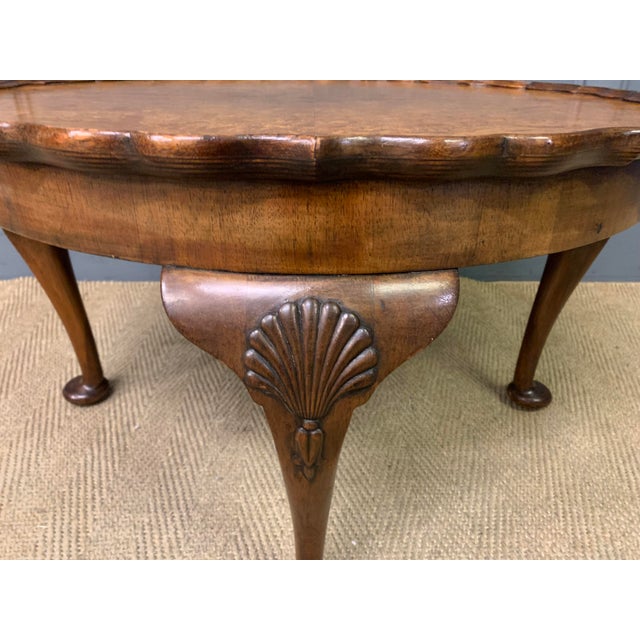 1920s Large Round Burr Walnut Coffee Table, 1920s For Sale - Image 5 of 6