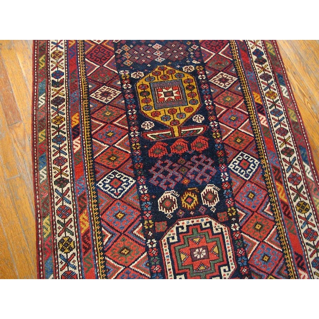 1900s Blue Navy Geometric Tribal Antique W. Persian Kurdish Carpet 3'5" X 17'4" Handknotted Wool Rug For Sale In New York - Image 6 of 6