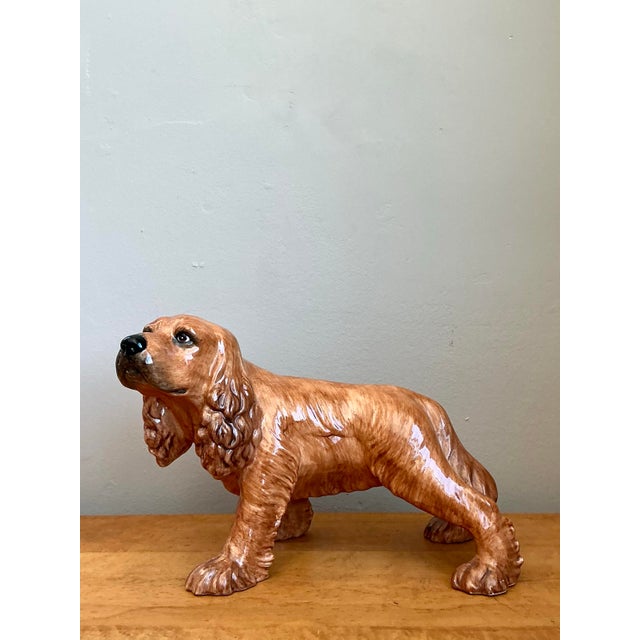Mid-Century Modern Vintage Italian Glazed Ceramic Spaniel For Sale - Image 3 of 12