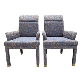 Vintage Mastercraft Parsons Style Armchairs With Brass Sabots, a Pair For Sale