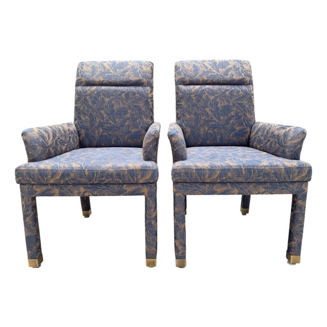 Vintage Mastercraft Parsons Style Armchairs With Brass Sabots, a Pair For Sale