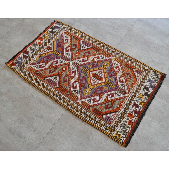 Orange Handwoven Turkish Kilim Rug For Sale - Image 8 of 10