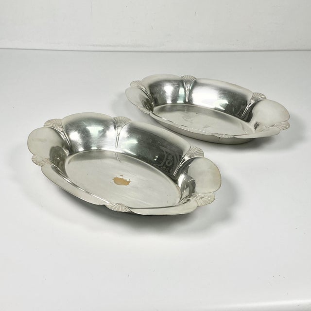 Early 20th C Antique English Art Deco Fan Motif Oval Silverplate Serving Bowls - A Pair For Sale - Image 9 of 13