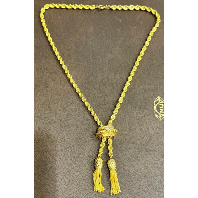 14k Solid Yellow Gold Adjustable Rope Lariat Slider Stopper Chain Y Necklace 53G For Sale In New York - Image 6 of 18