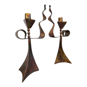 Modernist Triangular Copper Candlesticks