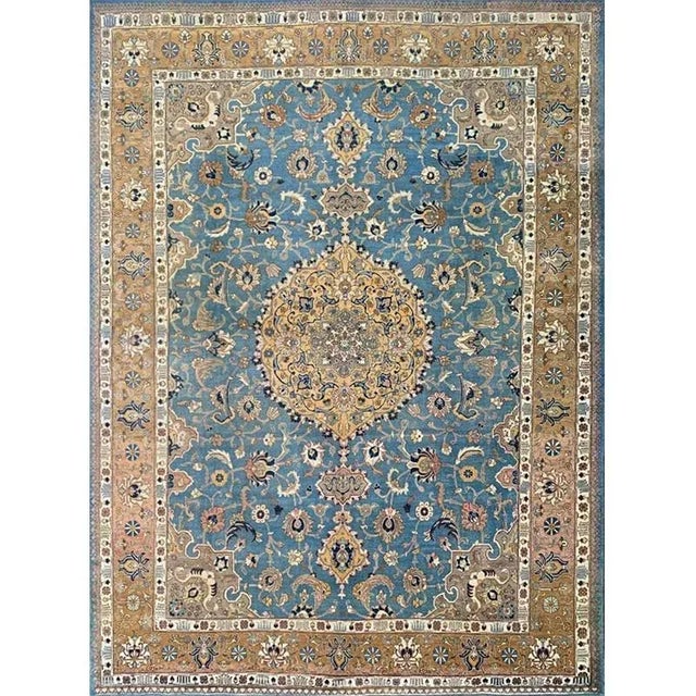 1950s Vintage Persian Tabriz Area Rug 9’3″ X 12’7″ For Sale - Image 9 of 9