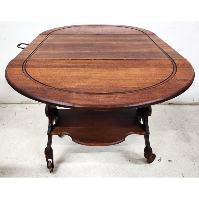 Wood Antique 1800s Drop Leaf Serving Cart Sideboard For Sale - Image 7 of 13