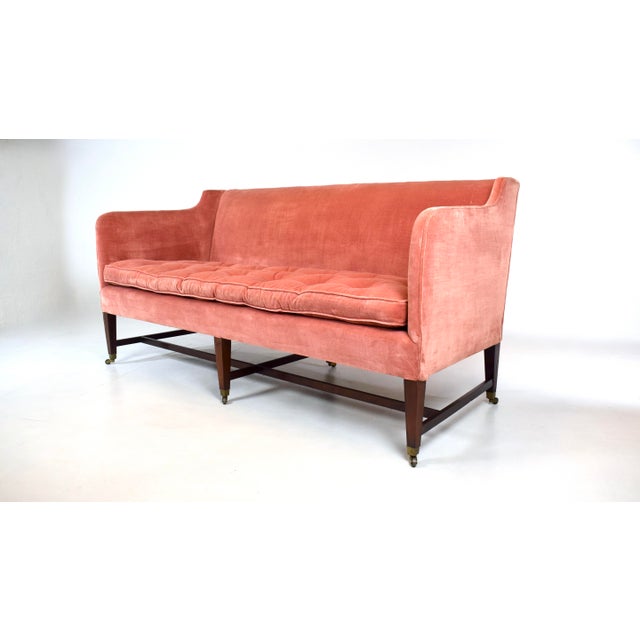 Hepplewhite Classic Vintage Hepplewhite Velvet Sofa on Brass Casters For Sale - Image 3 of 12
