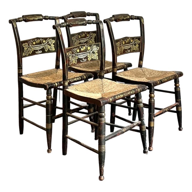 Vintage Boho Hand Painted Hitchcock Chairs - Set of Four For Sale