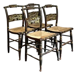 Vintage Boho Hand Painted Hitchcock Chairs - Set of Four
