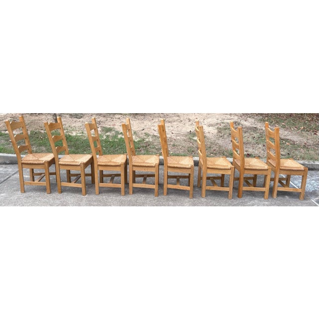 Wood Vintage Country French Ladder Back Rush Seat Dining Chairs - Set of 8 For Sale - Image 7 of 8