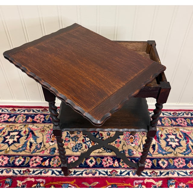 Antique English Flip Top Game Table Barley Twist Side Table Carved Oak C. 1930s For Sale In Dallas - Image 6 of 17