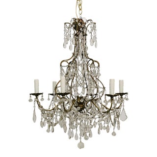 1940s French Gilt Iron Crystal Chandelier For Sale