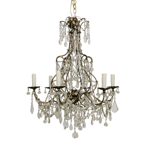 1940s French Gilt Iron Crystal Chandelier