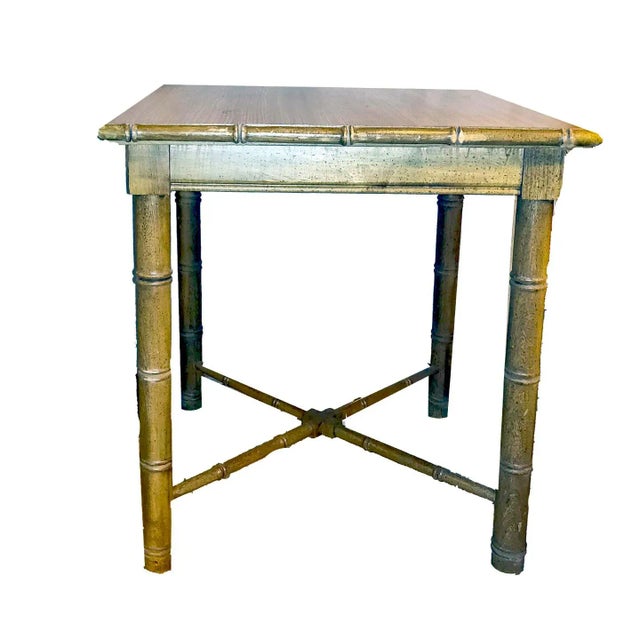 Victorian Vintage Aesthetic Movement R J Horner Wood Formica Topped Faux Bamboo Rattan Side Table For Sale - Image 3 of 8