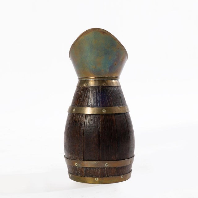 French Country 1920s French Staved Oak and Brass Bound Jug For Sale - Image 3 of 6