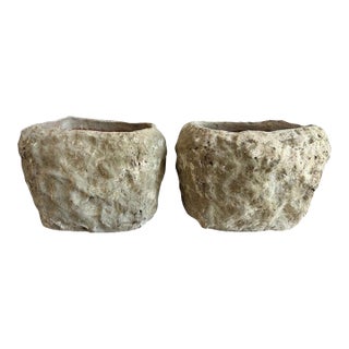 Pair of Rustic Style Terra Cotta Planters With Organic Form For Sale