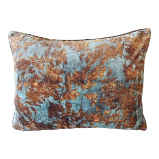 Burnt Orange and Aqua Velvet Modern Bolster Decorative Pillow For Sale