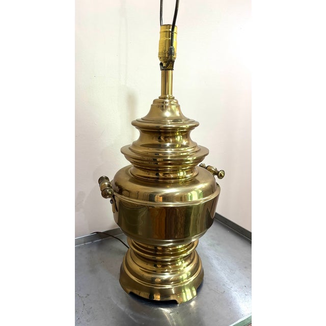 Brass Asian-Style Lamp W/ Faux-Bamboo Side Handles For Sale - Image 4 of 4