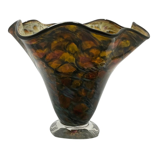 Ruffled Multi-Colored Handkerchief Vase on Pedestal Base For Sale